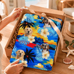 Personalized Tropical Pet Portrait Photos Print Quick Dry Beach Towel Daily Use Beach Party Vacation Birthday Gift for Pet Lovers Owners
