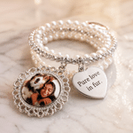 Personalised 3 Photos Pearl Bouquet Charm with Text and Heart Pendant Wedding Party Anniversary Memorial Gift for Women Brides