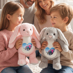 Personalized Cute Cartoon Bunny Bear Plush Toy with Heart Photo Daily Use Birthday Gift for Couple Kids
