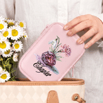 Personalised Birth Flower Birthstone PU Leather Jewellery Box with Name and LED Light Makeup Mirror Birthday Anniversary Gift for Women
