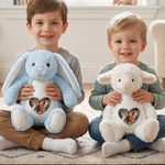 Personalized Cute Cartoon Bunny Bear Plush Toy with Heart Photo Daily Use Birthday Gift for Couple Kids