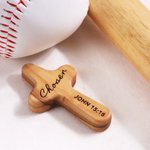 Personalised Baseball Pattern Portable Wooden Pocket Prayer Cross with Name Baptism Daily Prayer First Communion Gift for Baseball Players Christians
