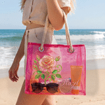 Personalised Birth Flower Holographic Clear Tote Bag with Name Daily Travel Use Beach Party Summer Vacation Gift for Girlfriend Woman