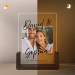 Personalized Couple Photo Acrylic LED Night Light with Name and Wooden Base Home Decor Wedding Anniversary Birthday Gift for Couple Newlyweds