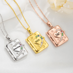 Personalised 3-12 Birthstones Book Shaped Photo Locket Necklace with Name Birthday Daily Wear Anniversary Gift for Mum Grandma Woman