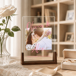 Personalized Couple Photo Acrylic LED Night Light with Name and Wooden Base Home Decor Wedding Anniversary Birthday Gift for Couple Newlyweds
