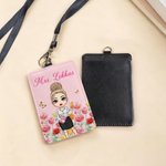 Personalised Birth Flower Cartoon Teacher ID Card Badge Holder with Title & Surname Back to School Teacher's Day Gift for Teachers Educators
