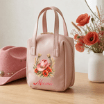 Personalized Cowboy Hat Birth Flower Horseshoe PU Leather Handheld Makeup Bag with Name Birthday Gift for Woman Cowgirl
