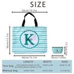 Personalized Colour Stripes Makeup Bag Tote Bag Set with Initial and Name Daily Use Travel Birthday Gift for Woman Bridesmaid