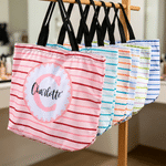 Personalized Colour Stripes Makeup Bag Tote Bag Set with Initial and Name Daily Use Travel Birthday Gift for Woman Bridesmaid