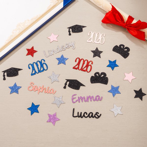 Personalised Glitter Graduation Certificate Cap Design Graduation Confetti Set of 30 with Name and Year Graduation Party Gift for Graduates