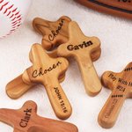 Personalised Baseball Pattern Portable Wooden Pocket Prayer Cross with Name Baptism Daily Prayer First Communion Gift for Baseball Players Christians
