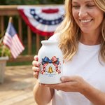 Personalized American Flag Bow Bell 250th Anniversary Ceramic Flower Vase with Name Independence Day Anniversary Gift for Family Friends