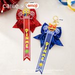 Personalised Glitter Bow Ribbon Playful emoji Pin Me Keychain Bag Charm with Name Team Game Day Gift for Cheerleaders Kids | Callie × emoji ™