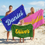 Individuell gestaltetes, mehrfarbiges, übergroßes, schnell trocknendes, weiches Strandtuch mit Namen – Sommerurlaub, Strandparty, Geburtstagsgeschenk für Kinder und die ganze Familie