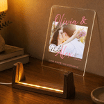 Personalized Couple Photo Acrylic LED Night Light with Name and Wooden Base Home Decor Wedding Anniversary Birthday Gift for Couple Newlyweds