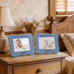 Personalized Light Blue Vintage Wavy Wooden Photo Frame with Text Home Decor Birthday Family Sentimental Gift for Parents Grandparents