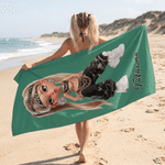 Personalised Y2K Fashion Cartoon Girl Quick Dry Striped Beach Towel with Name Travel Essential Summer Vacation Birthday Gift for Her