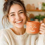 Personalised Funny Face Design 12 oz Ceramic Coffee Mug with Handle Initial and Name Daily Use Birthday Office Gift for Friends Family Colleagues