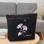 Personalized Dreamy Birth Flower Large Capacity Tote Bag with Name and Mesh Pockets Birthday Anniversary Gift for Women