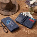 Personalized Cowboy Hat Horseshoe Birth Flower Tri-Fold PU Leather Wristlet Wallet with Card Holder and Name Birthday Anniversary Gift for Cowgirl