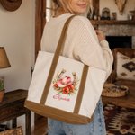 Personalised Cowgirl Hat Birth Flower Horseshoes Large Capacity Tote Bag with Name Daily Use Anniversary Birthday Gift for Her