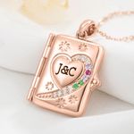 Personalised 3-12 Birthstones Book Shaped Photo Locket Necklace with Name Birthday Daily Wear Anniversary Gift for Mum Grandma Woman