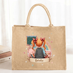 Personalized Rainbow Blackboard Cartoon Character Back View Jute Tote Bag with Name Daily Use Back to School Gift for Girls Boys