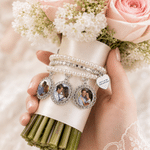 Personalised 3 Photos Pearl Bouquet Charm with Text and Heart Pendant Wedding Party Anniversary Memorial Gift for Women Brides