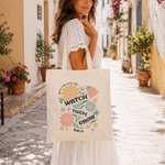 Personalised Vintage Style Flower Canvas Tote Bag with Text Teacher's Day Appreciation Week Gift for Teachers