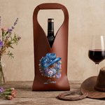 Personalised Cowboy Hat Horseshoe Birth Flower PU Leather Protective Wine Bag with Name Birthday Wedding Party Anniversary Gift for Wine Lovers