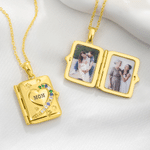 Personalised 3-12 Birthstones Book Shaped Photo Locket Necklace with Name Birthday Daily Wear Anniversary Gift for Mum Grandma Woman