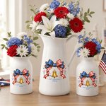 Personalized American Flag Bow Bell 250th Anniversary Ceramic Flower Vase with Name Independence Day Anniversary Gift for Family Friends