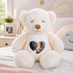 Personalized Cute Cartoon Bunny Bear Plush Toy with Heart Photo Daily Use Birthday Gift for Couple Kids