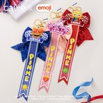 Personalised Glitter Bow Ribbon Playful emoji Pin Me Keychain Bag Charm with Name Team Game Day Gift for Cheerleaders Kids | Callie × emoji ™