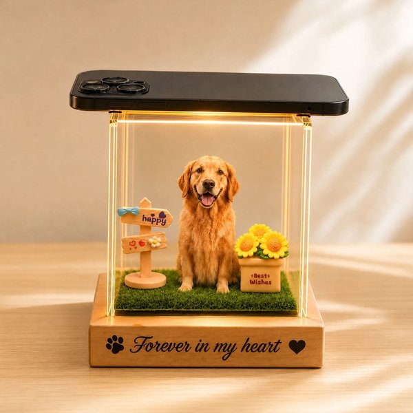 Personalized 3D Holographic Digital Pet House with Text Interactive Tech Memorial Anniversary Gift for Cat Dog Lovers