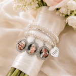 Personalised 3 Photos Pearl Bouquet Charm with Text and Heart Pendant Wedding Party Anniversary Memorial Gift for Women Brides