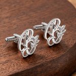 Personalised Laurel Letter Initial Cufflinks with Name Daily Use Anniversary Birthday Gift for Man Groom Husband