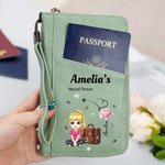 Personalized Birth Flower Cartoon Character PU Leather Passport Holder Wallet with Name Business Travel Essential Birthday Gift for Family Friend