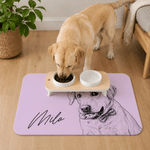 Tapis d'alimentation imperméable pour animaux de compagnie, personnalisé avec une photo de votre animal dessinée à la main dans un style croquis, avec son nom. Décoration d'intérieur, accessoires pour