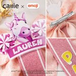 Personalised Glitter Bow Ribbon Playful emoji Pin Me Keychain Bag Charm with Name Team Game Day Gift for Cheerleaders Kids | Callie × emoji ™