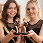 Henkilökohtainen, luova valokuvasta tehty 3D-cheerleader-tyttö-patsas-koriste, jossa teksti; toimistopöydän koriste; joukkuepäivän tai syntymäpäivän lahja cheerleadereille