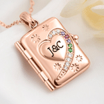 Personalised 3-12 Birthstones Book Shaped Photo Locket Necklace with Name Birthday Daily Wear Anniversary Gift for Mum Grandma Woman