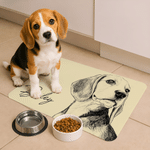 Tapis d'alimentation imperméable pour animaux de compagnie, personnalisé avec une photo de votre animal dessinée à la main dans un style croquis, avec son nom. Décoration d'intérieur, accessoires pour