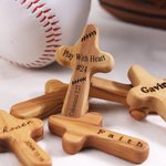 Personalised Baseball Pattern Portable Wooden Pocket Prayer Cross with Name Baptism Daily Prayer First Communion Gift for Baseball Players Christians