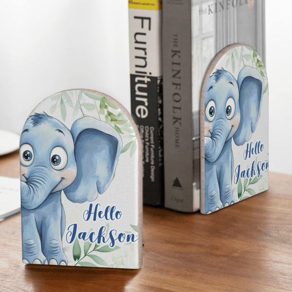Personalized Hello Cartoon Animals Bookends with Name Daily Use Back to School Teacher's Day Gift for Kids Students Teachers