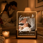Personalized Couple Photo Acrylic LED Night Light with Name and Wooden Base Home Decor Wedding Anniversary Birthday Gift for Couple Newlyweds