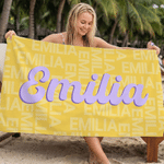 Individuell gestaltetes, mehrfarbiges, übergroßes, schnell trocknendes, weiches Strandtuch mit Namen – Sommerurlaub, Strandparty, Geburtstagsgeschenk für Kinder und die ganze Familie