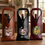 Personalised Cowboy Hat Horseshoe Birth Flower PU Leather Protective Wine Bag with Name Birthday Wedding Party Anniversary Gift for Wine Lovers