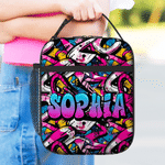 Personalised Graffiti Style Waterproof Portable Lunch Bag with Name Back to School Birthday Picnic Gift for Kids Students